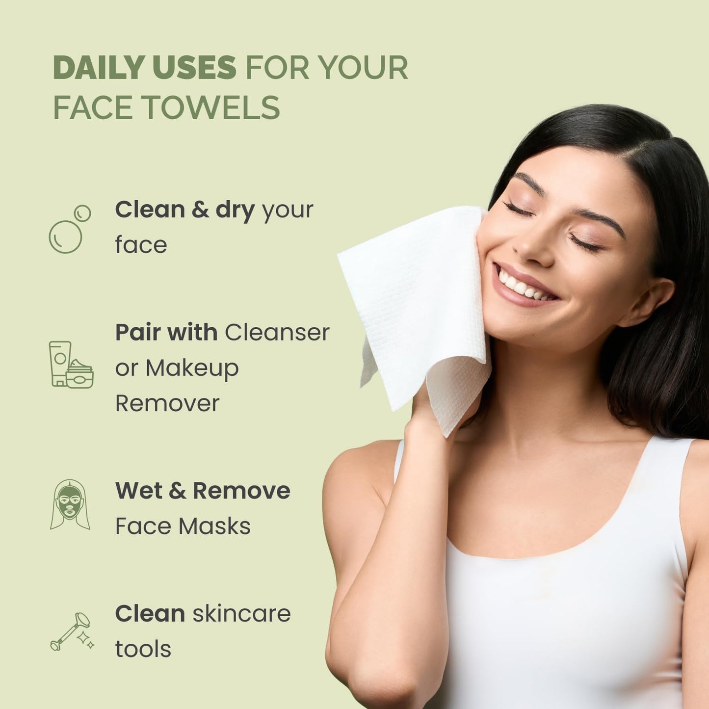 PLANTIFIQUE Disposable Face Towels XL 10"x12" - 100% Biodegradable Viscose Facial Towelettes for Women Skin Care - Face Cleaning Towel 50 Count