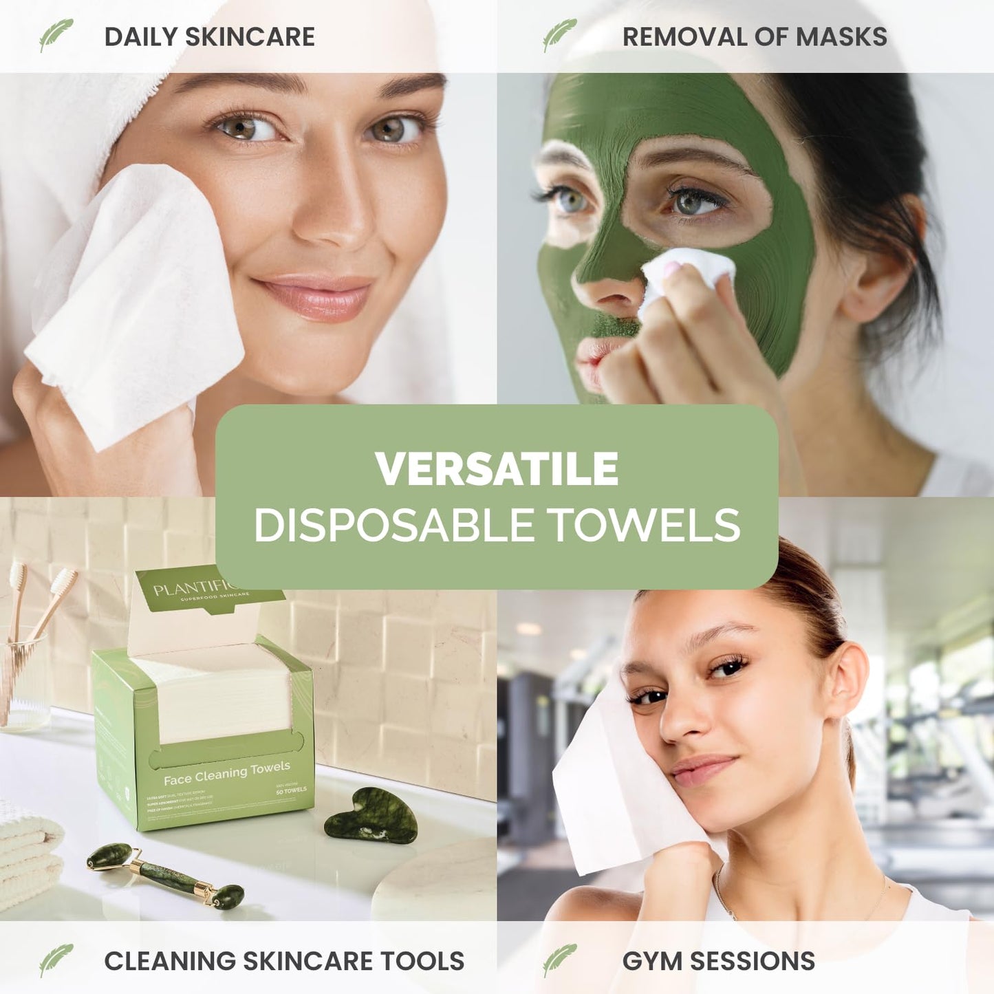 PLANTIFIQUE Disposable Face Towels XL 10"x12" - 100% Biodegradable Viscose Facial Towelettes for Women Skin Care - Face Cleaning Towel 50 Count