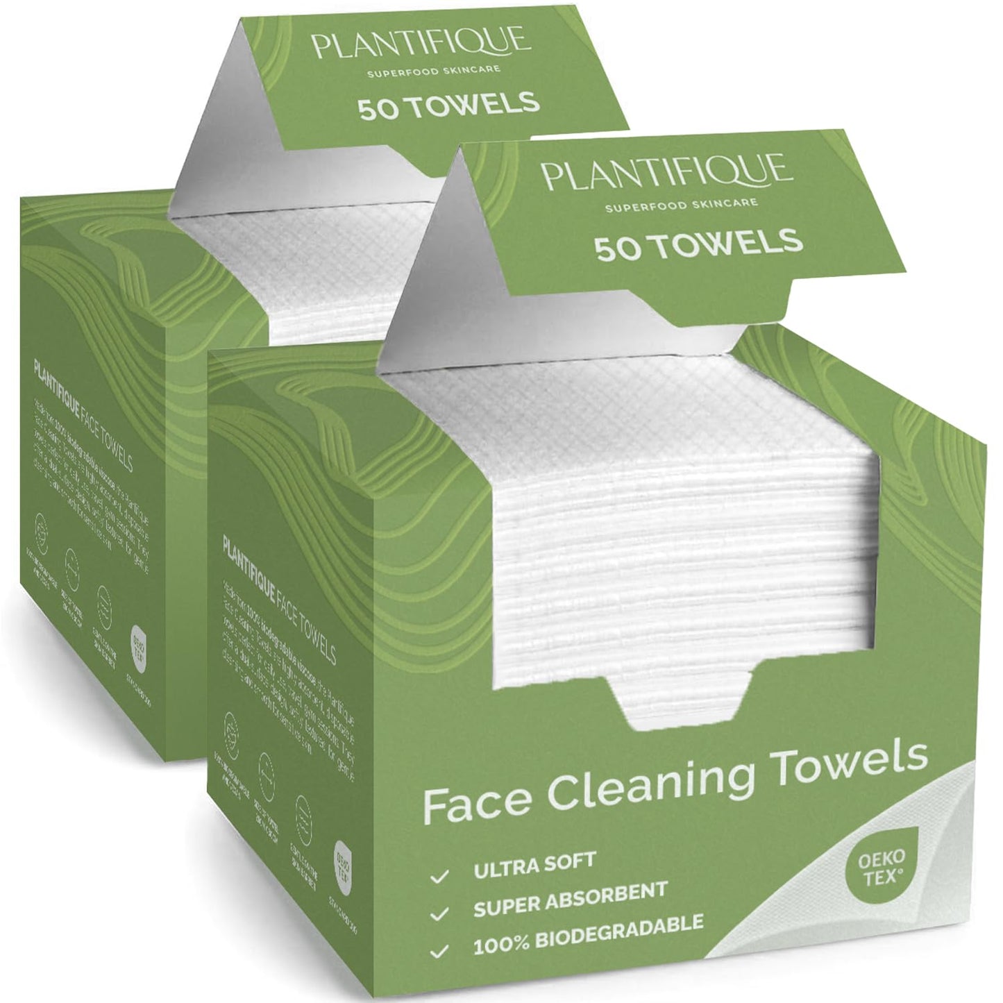 PLANTIFIQUE Disposable Face Towels XL 10"x12" - 100% Biodegradable Viscose Facial Towelettes for Women Skin Care - Face Cleaning Towel 50 Count