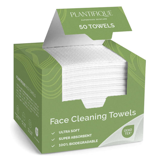 PLANTIFIQUE Disposable Face Towels XL 10"x12" - 100% Biodegradable Viscose Facial Towelettes for Women Skin Care - Face Cleaning Towel 50 Count