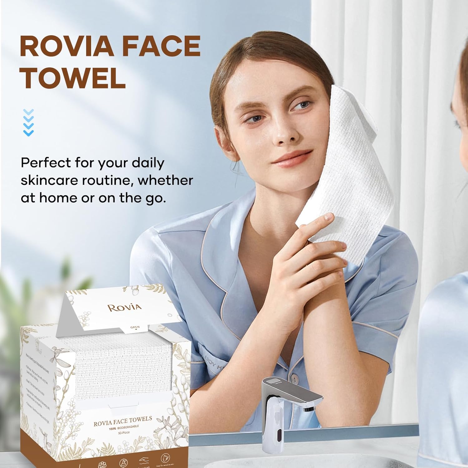 Face Towels, Disposable Face Towel, 10"×12" Softness Facial Towels, Makeup Remover Dry Wipes, Ultra Soft,Cooling Towels for Neck and Face,Face Towel XL (50-Piece,1 Pack)
