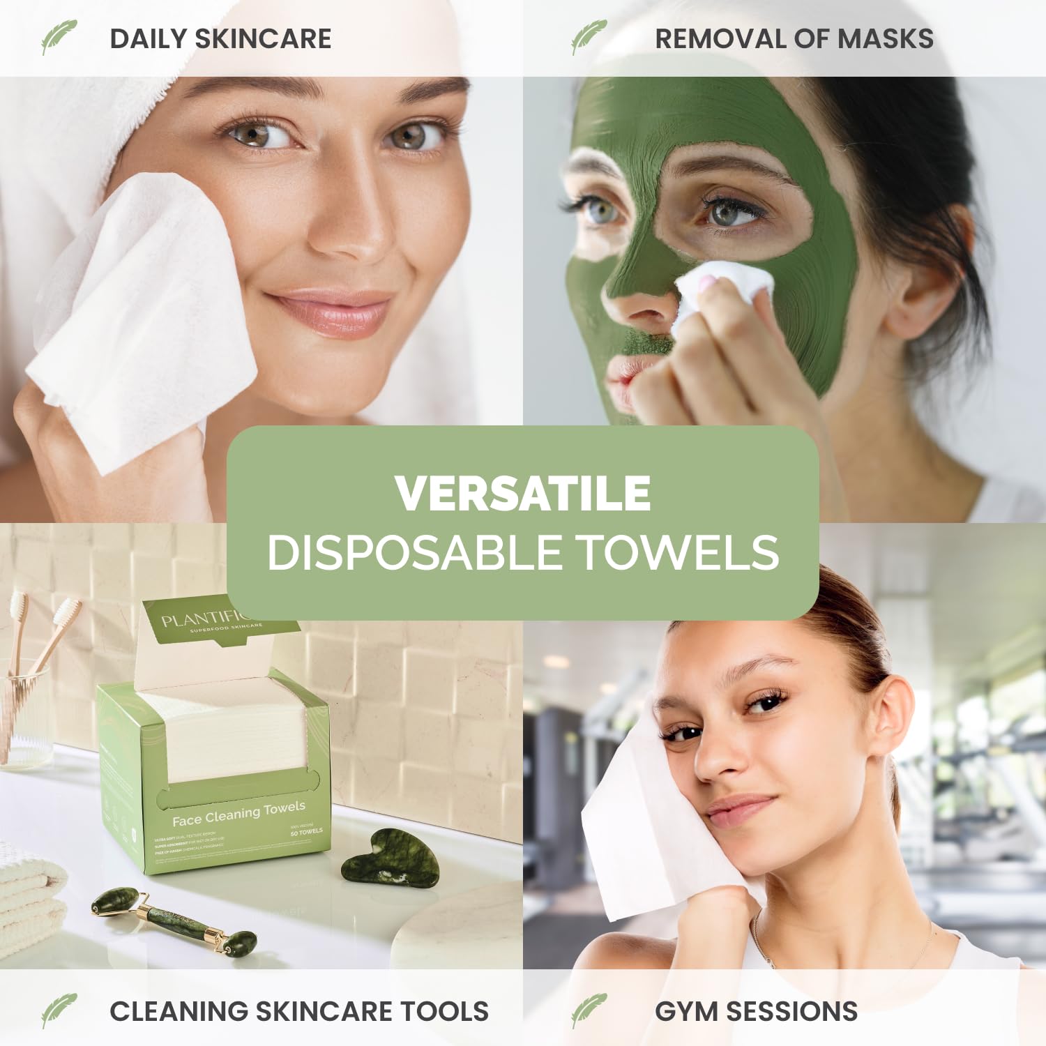 PLANTIFIQUE Disposable Face Towels XL 10"x12" - 100% Biodegradable Viscose Facial Towelettes for Women Skin Care - Face Cleaning Towel 50 Count