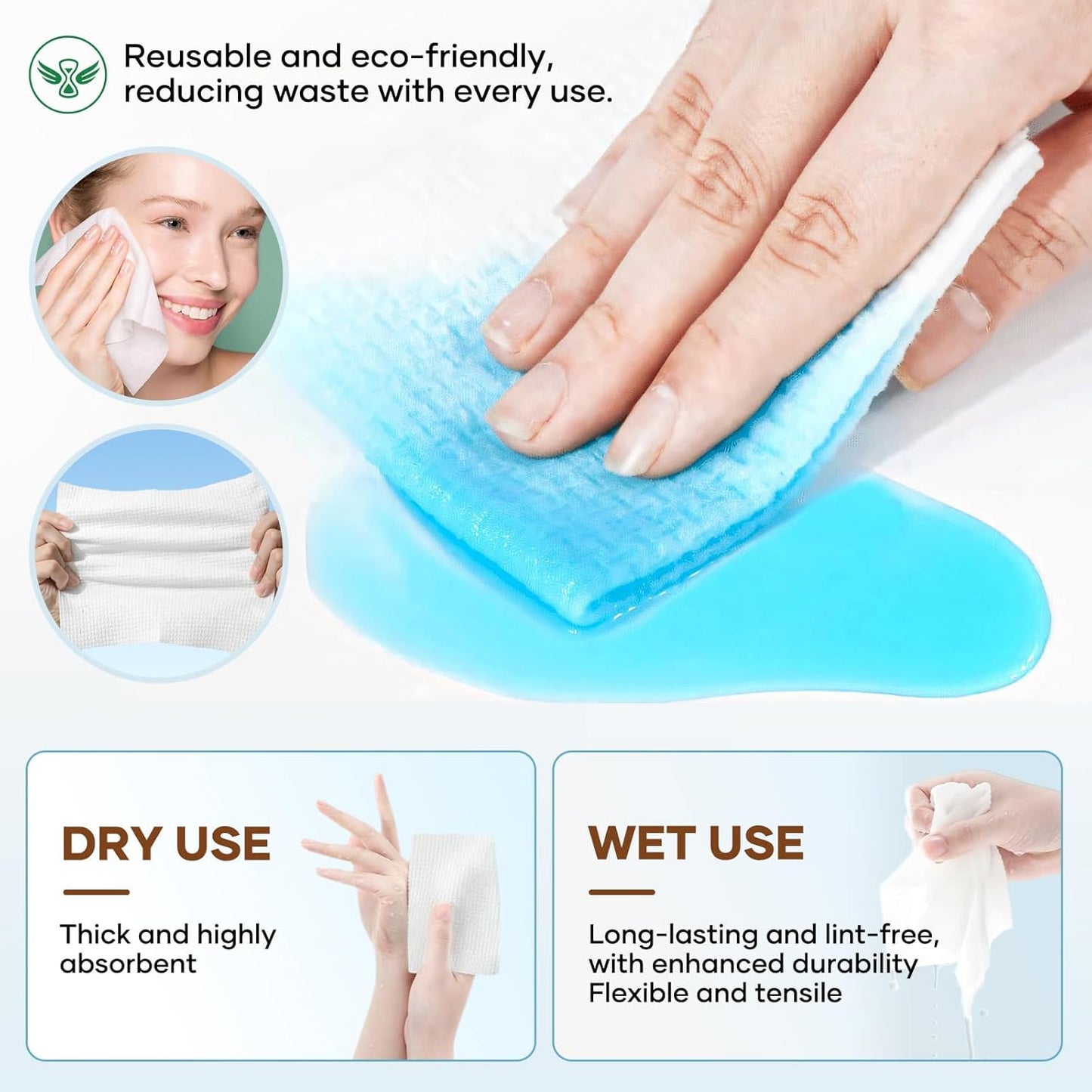 Face Towels, Disposable Face Towel, 10"×12" Softness Facial Towels, Makeup Remover Dry Wipes, Ultra Soft,Cooling Towels for Neck and Face,Face Towel XL (50-Piece,1 Pack)